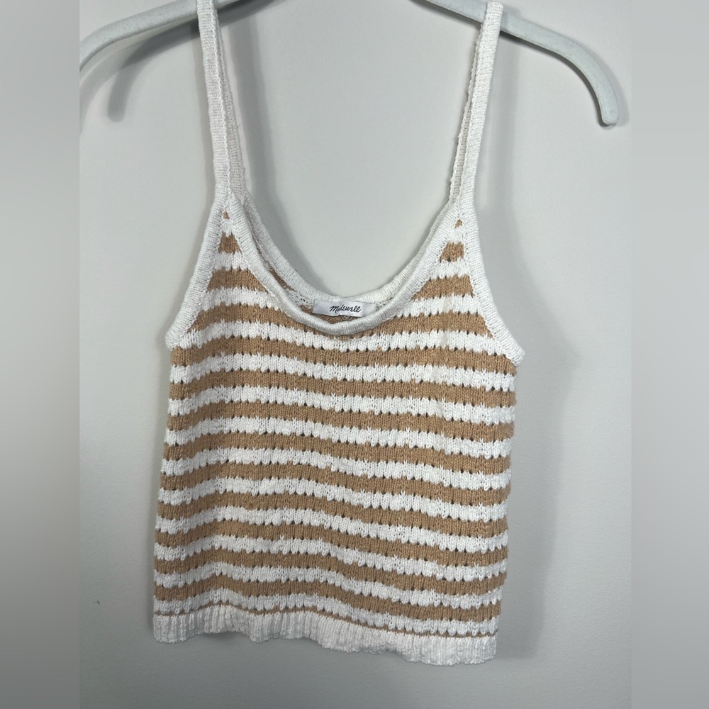 Madewell crocheted tank, white and soft gold, size XS extra small